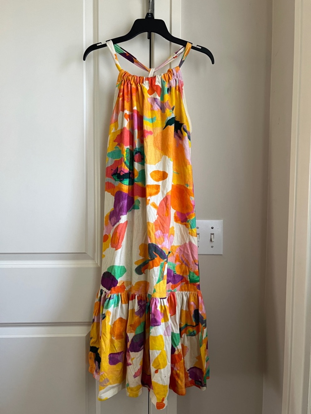 Women's Multicolor Floral Midi Dress - Bright Yellow Pattern